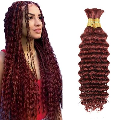 Color 33 Boho Human Hair 22 22 Inch Deep Wave Bulk 33 Braiding Hair Deep Curly Reddish Brown Boho Hair for Braiding Curly Braids