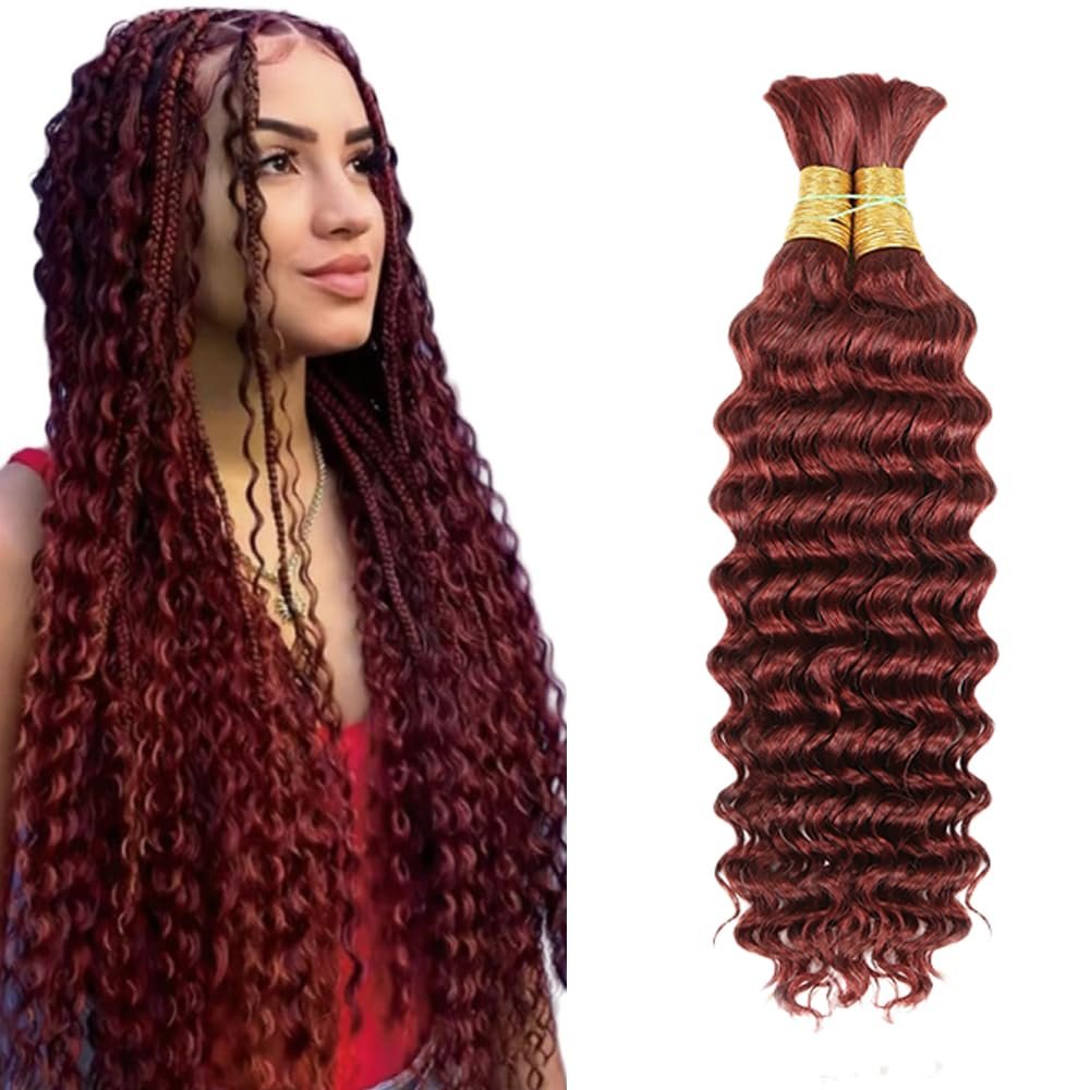 Color 33 Boho Human Hair 22 22 Inch Deep Wave Bulk 33 Braiding Hair Deep Curly Reddish Brown Boho Hair for Braiding Curly Braids
