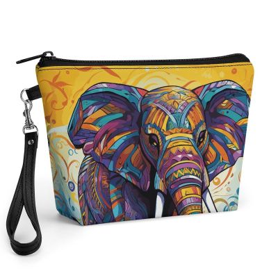 FekiLoot Colorful Elephant Makeup Bag for Travel, Large Capacity Toiletry Bag with Zipper, Leather Cosmetic Organizer Bag, Waterproof Cosmetic Storage Case with Hook, Makeup Case