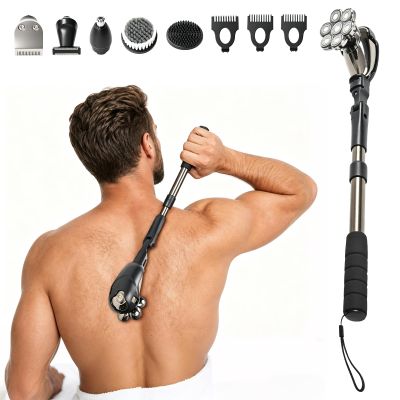 ISLETREY Back Shaver for Men, Electric Back Razor with Long Extension Handle, 7D No-Scratch, 7-in-1 Multi-Functional Back Trimmer