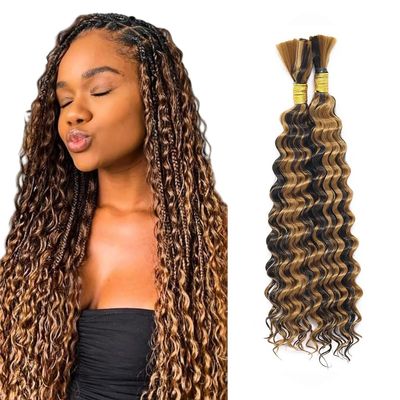 28 28 Inch P427 Human Braiding Hair Highlight Boho Human Hair for Braiding Deep Wave Bulk #27 Human Boho Braiding Hair Extensions for Boho Braids 110g