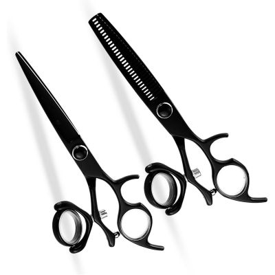 Swivel Thumb Hair Cutting Shears 5.5 Inch 360 Degree Rotation Scissors for Hairdressers Professional Barber Styling Tools 440C Steel (Set)