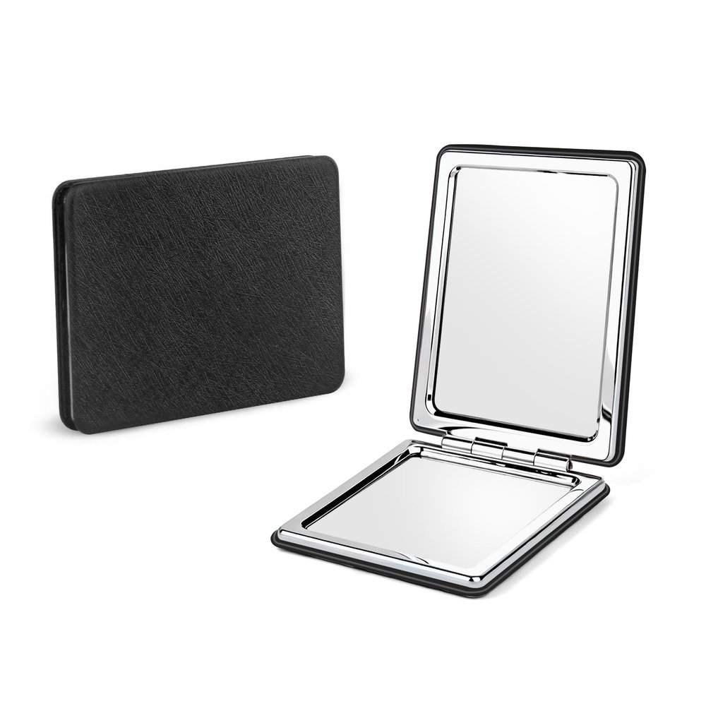 2-Pack Elegant Compact Travel Makeup Mirrors for Men Women, Dual-Sided Folding Cosmetic Mirror with 1x & 2x Magnification, Handheld Portable Vanity Mirror for Pocket Purse Handbag (Elegant Black)