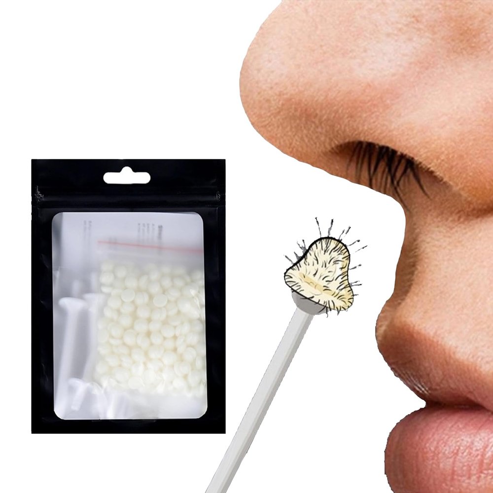 Unisex Nose & Ear Hair Removal Wax Kit, 200g Hypoallergenic Hard Wax Beads with 32 Applicators, 3-Min Quick Painless Waxing for Home Use (15-20 Uses)