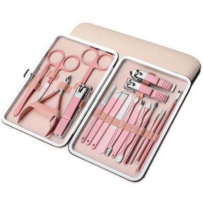 Manicure Kit Travel Manicure Set with Pink Case, Professional Nail Clipper 18 In 1 Stainless Steel Pedicure Care Grooming Kit with Splash Proof Travel