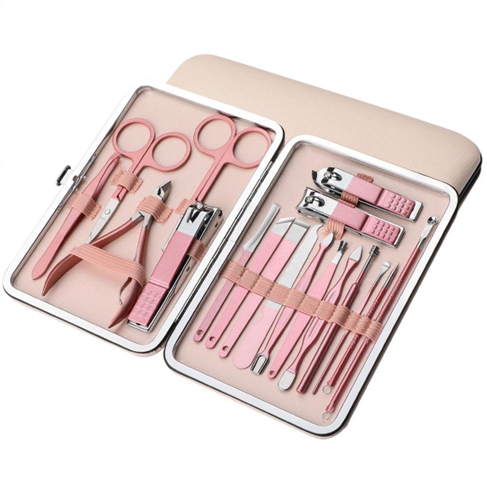 Manicure Kit Travel Manicure Set with Pink Case, Professional Nail Clipper 18 In 1 Stainless Steel Pedicure Care Grooming Kit with Splash Proof Travel