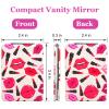 2-Pack Stylish Compact Travel Makeup Mirrors for Girls Women, Double-Sided Foldable Vanity Mirror with 1x & 2x Magnification, Slim Handy Cosmetic Mirror for Pocket Purse Handbag (Bright Red) view 3