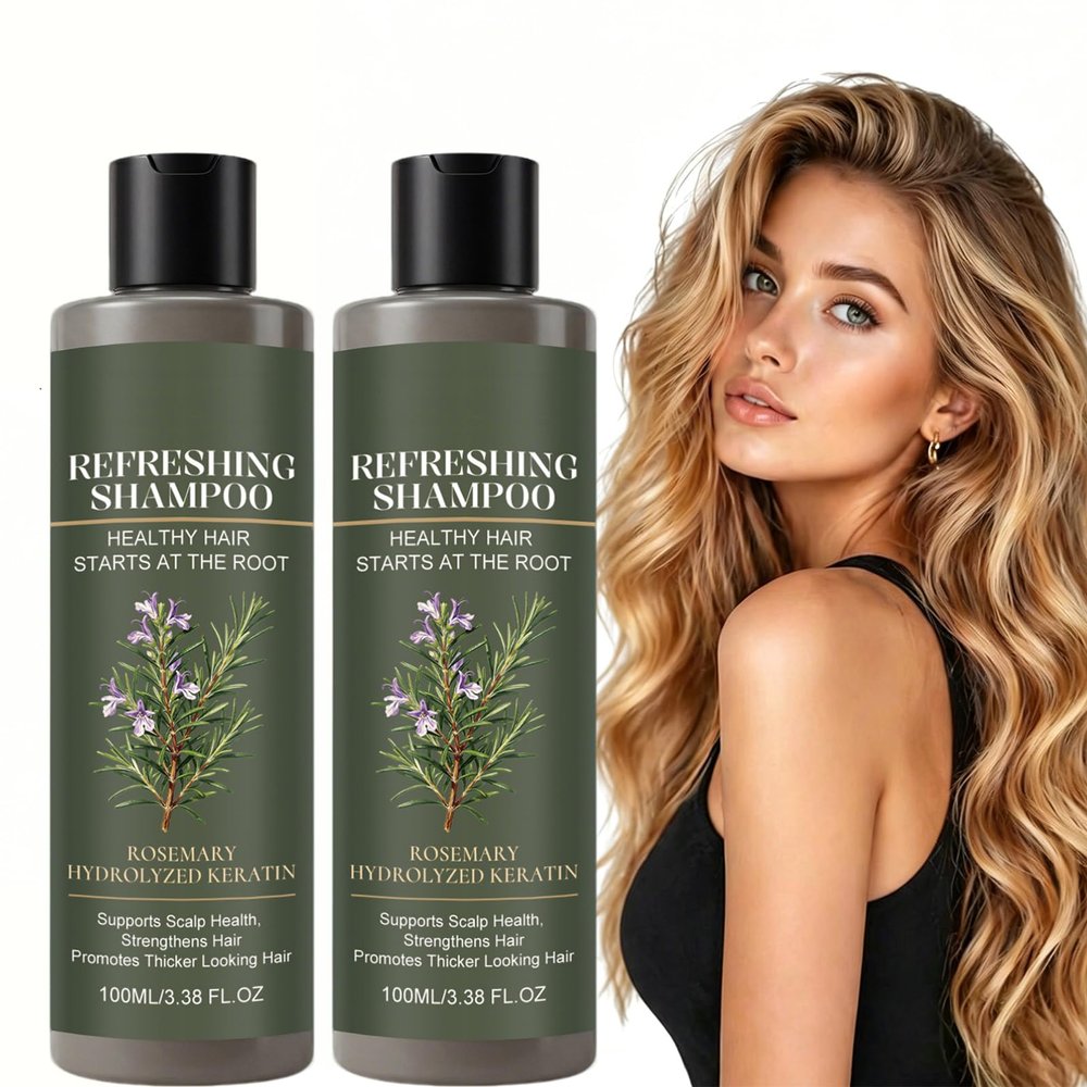 Rosemary Hair Shampoo with Hydrolyzed Keratin Anti-Frizz, Strengthening & Volumizing for Thin, Dry or Damaged Hair Gentle Daily Cleanse for Men & Women 3.38 fl oz (100 mL) (2-Pcs)