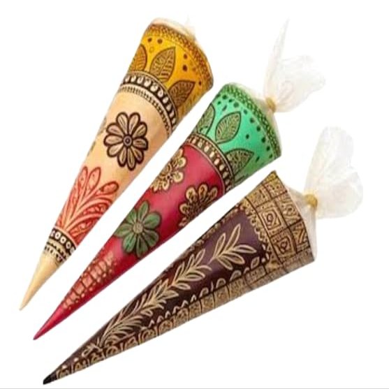Henna Cone Set, Multicolor Floral Design, Temporary Body Art, Pack of 6