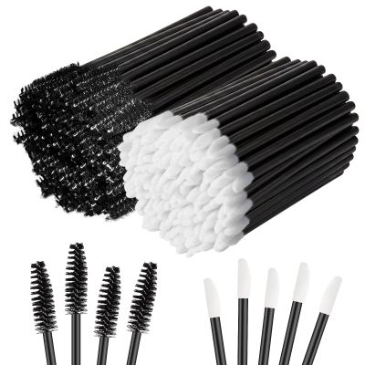 200 Count Disposable Mascara Wand and Lip Brushes, Spoolies Brush for Eyelash Extensions Lipstick Applicator Makeup Kits