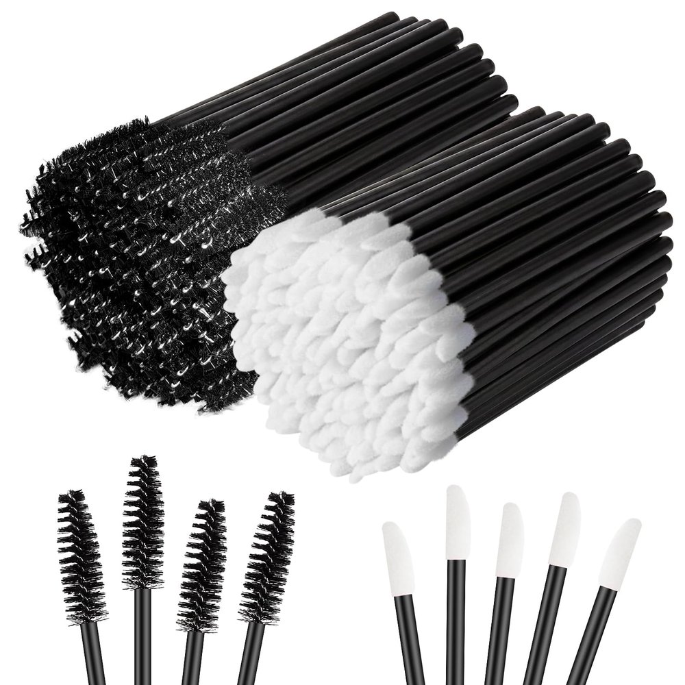 200 Count Disposable Mascara Wand and Lip Brushes, Spoolies Brush for Eyelash Extensions Lipstick Applicator Makeup Kits