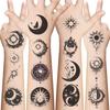 10 Sheets 60PCS Sun Moon Temporary Tattoos, Black Boho Celestial Fake Tattoos, Waterproof Skin Safe Sun Moon Star Patterns, Party Favors Teacher Classroom Rewards view 1