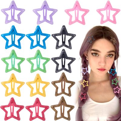 Joez Wonderful 16pcs Metal Snap Hair Clips, Cute Star Clips Hair Barrettes, Non-Slip Fashion Hair Accessories for Women- 8 Colors