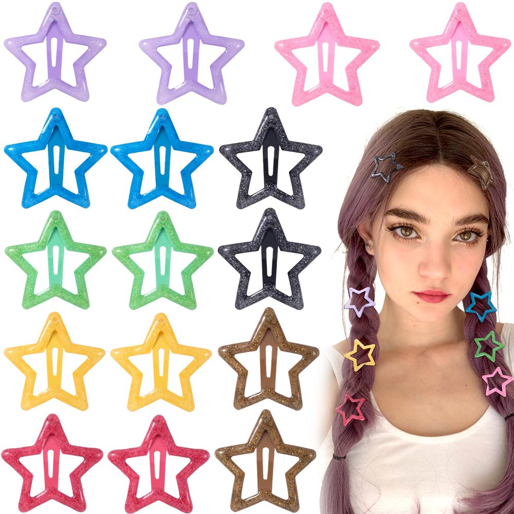 Joez Wonderful 16pcs Metal Snap Hair Clips, Cute Star Clips Hair Barrettes, Non-Slip Fashion Hair Accessories for Women- 8 Colors