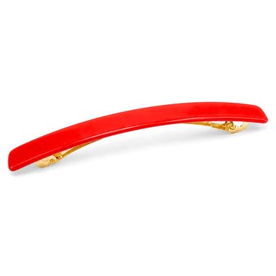 French Amie Long and Skinny Bar Large 4 1/4" Cellulose Acetate Handmade Automatic Hair Clip Barrette with No Slip Sturdy Silver Clasp for Women and Girls, Made in France (Red)