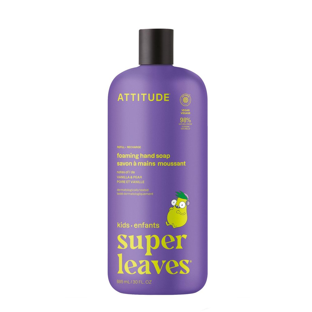 ATTITUDE Foaming Hand Soap for Kids Refill, EWG Verified, Dermatologically Tested, Plant- and Mineral-Based Ingredients, Vegan, Vanilla & Pear Scent, 30 Fl Oz