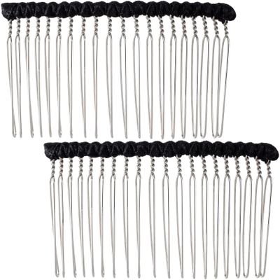 BEIQIYA 2pcs Veil Hair Comb Clips, Ribbon Wrapped Side Combs, Black