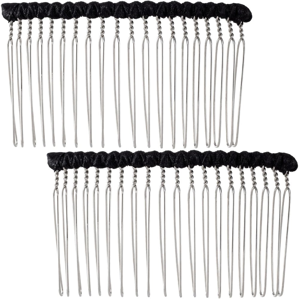 BEIQIYA 2pcs Veil Hair Comb Clips, Ribbon Wrapped Side Combs, Black
