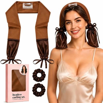 BYUSLOR Sleeping Hair Curling Tie, Heatless Curls Overnight Set (Black) (Brown)