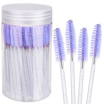 Elisel 100pcs Disposable Mascara Brushes with Container, Mascara Wands Makeup Brushes Applicators Kits for Eyelash Extensions and Eyebrow Brush (Light Purple)