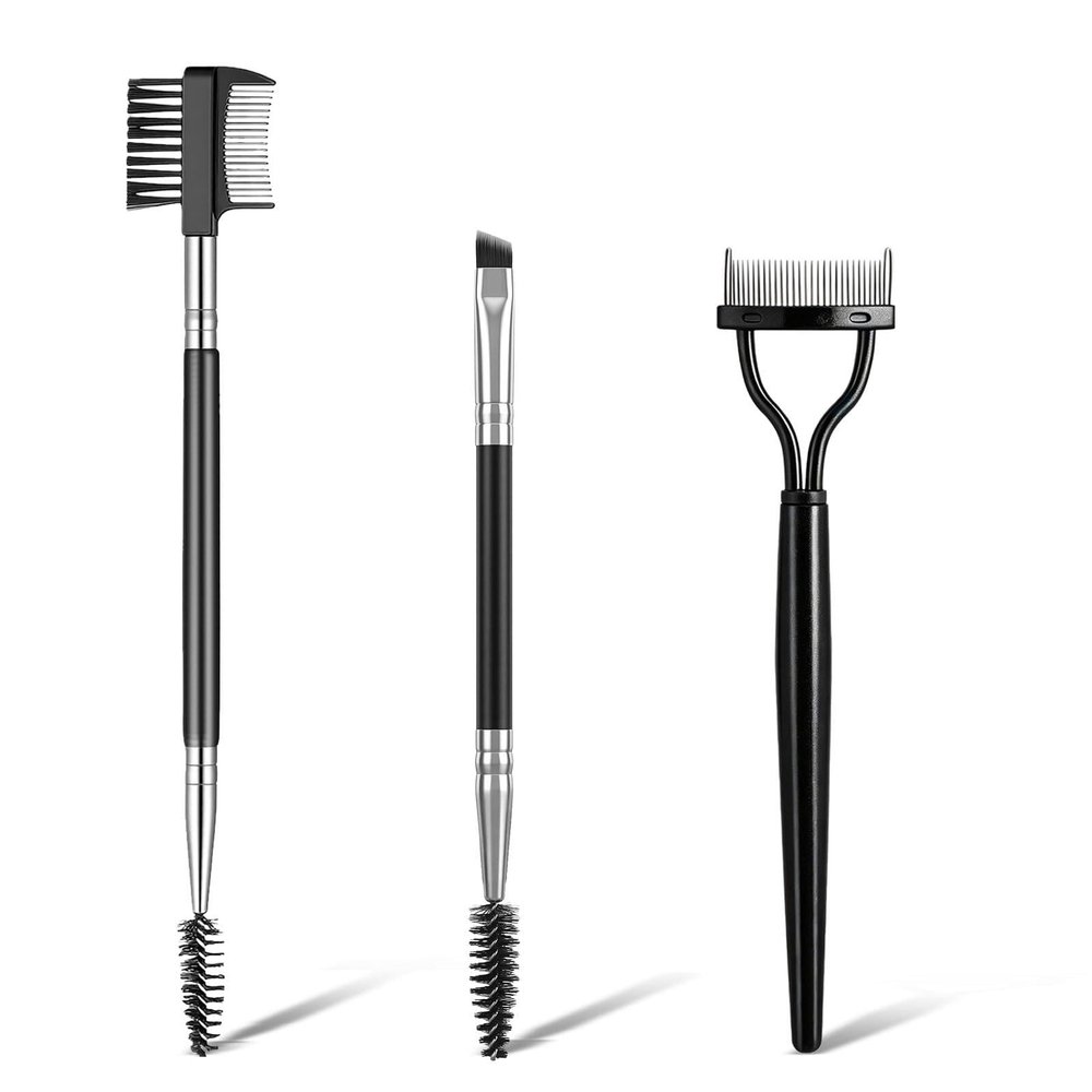 3Pcs Eyelash Brush Separator, Brow Comb & Lash Spoolie Set Professional Eye Makeup Tools with Synthetic Bristles, Black, Precise Eyebrow & Eyelash Grooming Kit