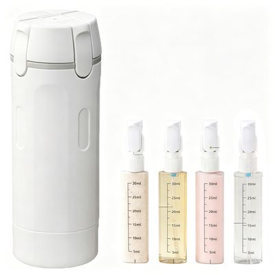DIKJAK 4-in-1 Detachable Travel Dispenser Bottles Set Foldable Pump Leak-Proof, Carry-On Compliant 30ml/1OZ Refillable Containers for Shampoo Lotion Body Wash with Protective Case