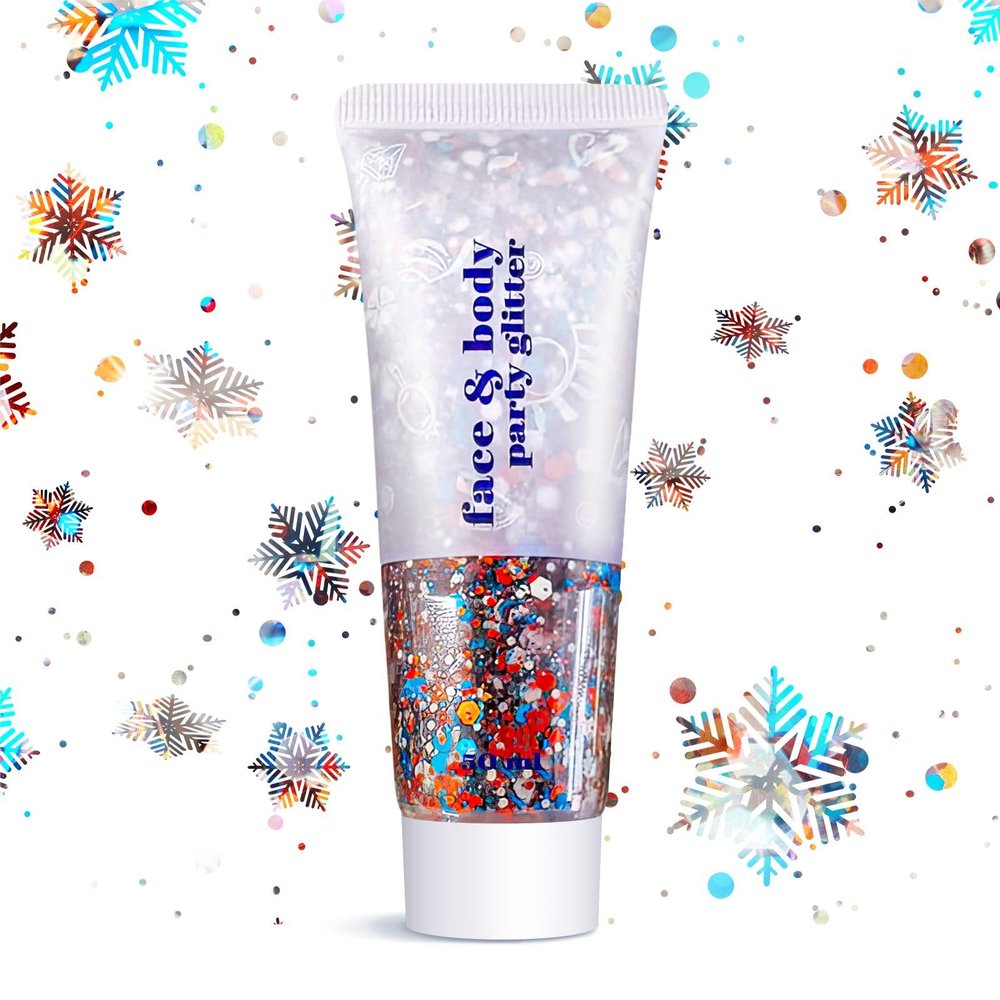 Body Face Glitter for Women Girls - Temporary Face Tattoos, Waterproof No Skin Irritation, for Singer Concerts Mermaid Festival Sequins Teen Makeup (USA Pride Body Glitter)