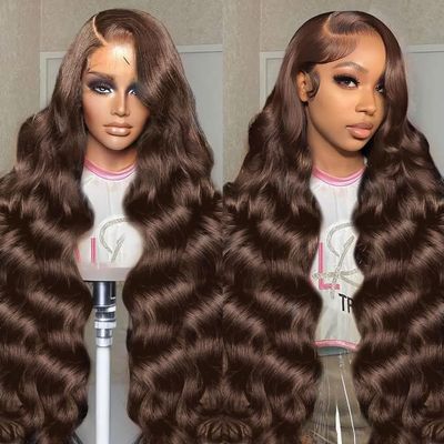 VRBest Chocolate Brown Lace Front Wig Human Hair Body Wave 13x6 HD Lace Front Pre Plucked 4# Colored Brown Wig for Black Women 24 inch