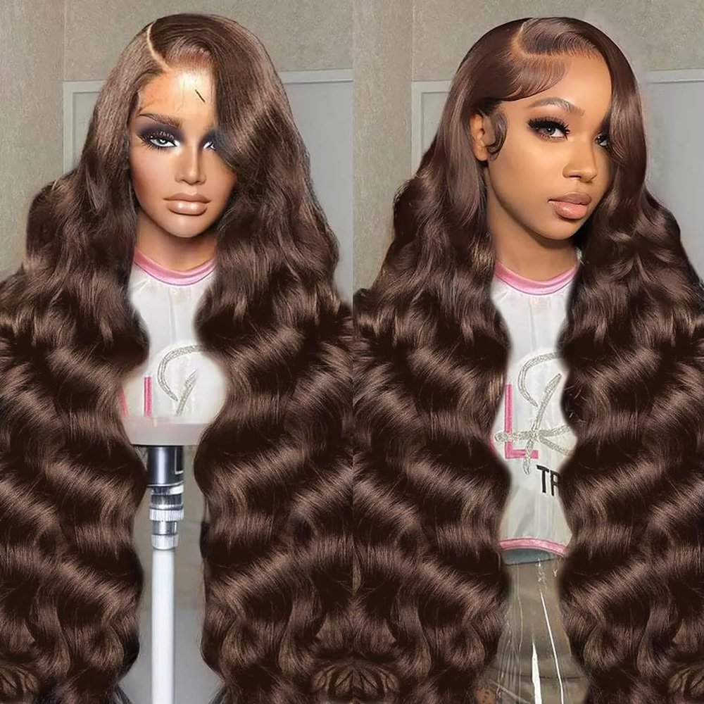 VRBest Chocolate Brown Lace Front Wig Human Hair Body Wave 13x6 HD Lace Front Pre Plucked 4# Colored Brown Wig for Black Women 24 inch