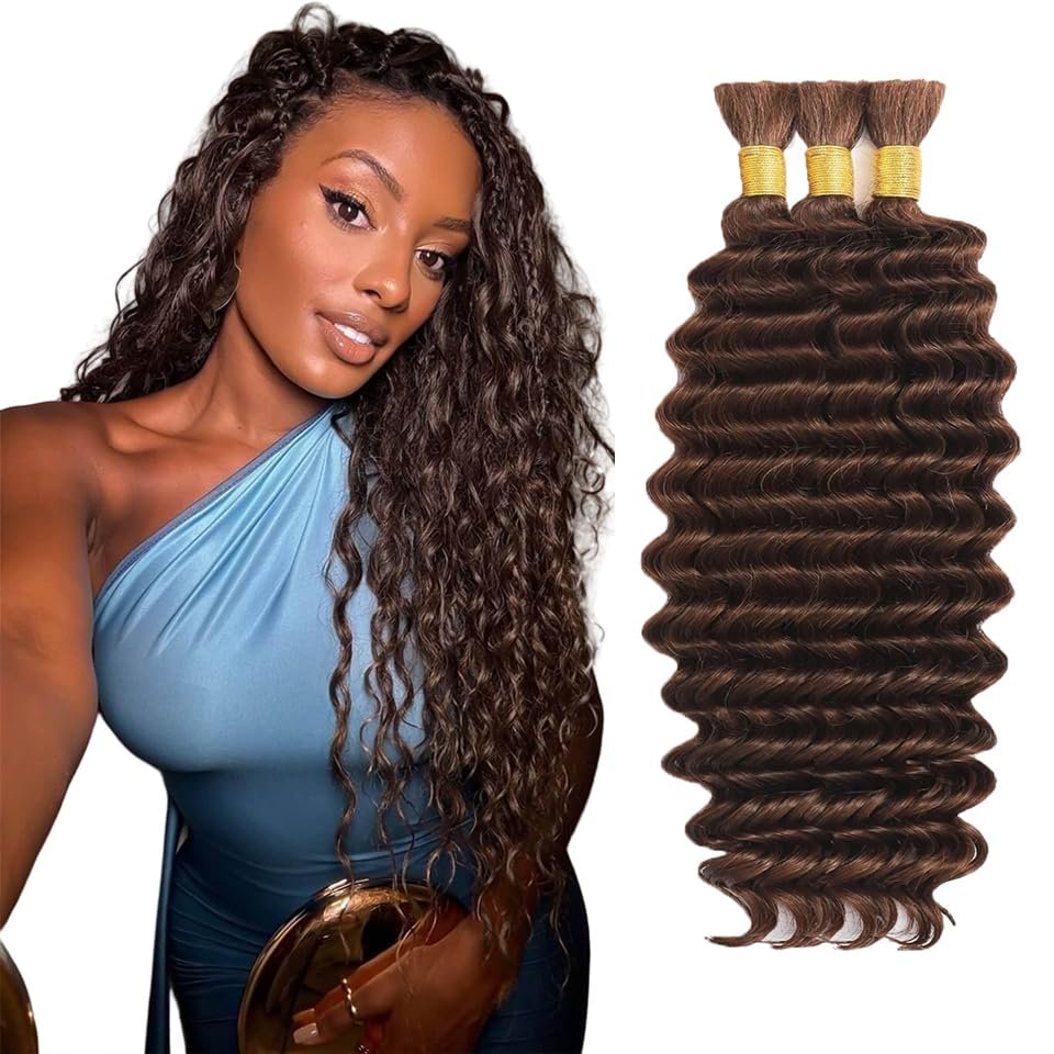 Dark Brown Boho Hair for Braiding #4 Brown Braiding Hair 28 28 28 Inch Chocolate Brown Deep Wave Boho Human Hair for Braiding #4 Curly Hair Extensions for Braids 150g 3 Bundles