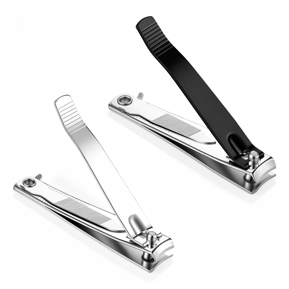 2-Pack Large Nail Clippers, Large Toenail Clippers for Thick Nails, Fingernail and Toenail Trimmer Stainless Steel Nail Clipper Cutter for Men Women, Black & Silver