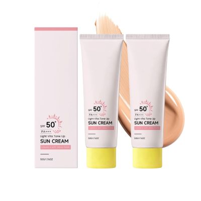 Tone Up Cream SPF 50+ PA+++, Tone Up Sunscreen for Face & Body, Korean Tinted Sunscreen for Women, Soft Dewy Finish Daily Moisturizer for Travel Beach, Smooth Skin & Non Greasy, 1.76 Oz (2pc)