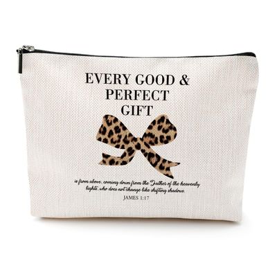 Aesthetic Coquette Leopard Bow Makeup Bag, Christian Gifts for Women College Teen Girl Sister Cosmetic Bags, Inspirational Bible Verses Zipper Pouch Travel Toiletry Bag Appreciation Birthday Christmas