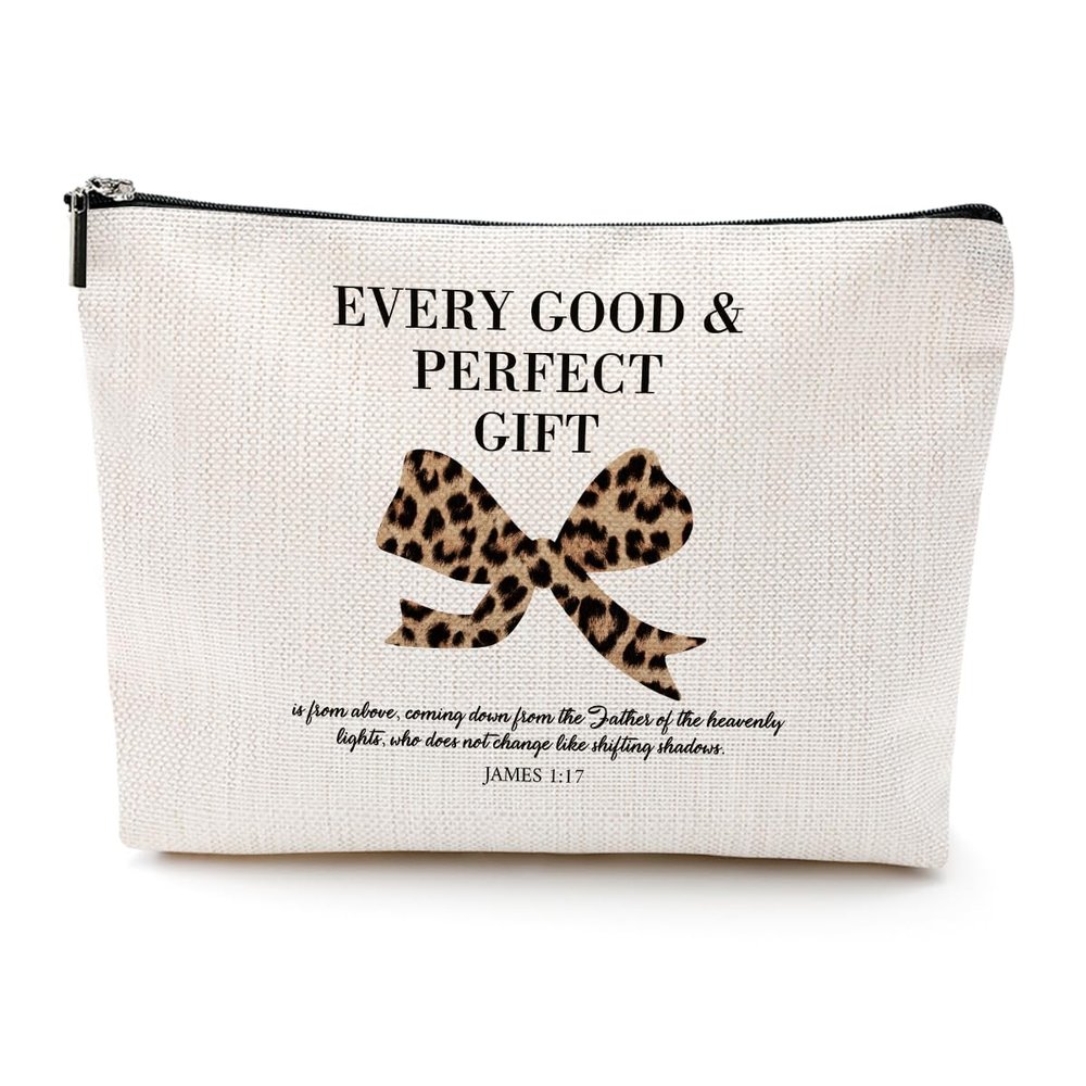 Aesthetic Coquette Leopard Bow Makeup Bag, Christian Gifts for Women College Teen Girl Sister Cosmetic Bags, Inspirational Bible Verses Zipper Pouch Travel Toiletry Bag Appreciation Birthday Christmas