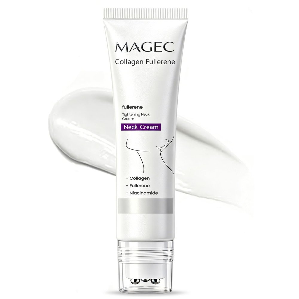 MAGEC Neck Firming Cream with Roller for Crepey Skin, Magic Collagen Fullerene Neck Cream, Neck Creams for Tightening and Firming | Moisturizing, Anti-Aging, Smooths Wrinkles and Fine Lines, 1.7Oz