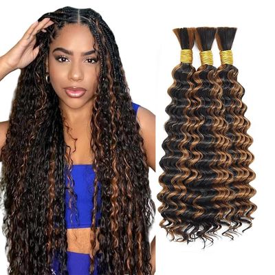 Highlight Brown Human Braiding Hair For Boho Braids P1B30 Deep Bulk 18"150G