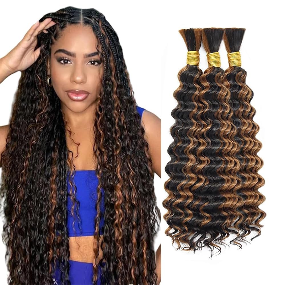 Highlight Brown Human Braiding Hair For Boho Braids P1B30 Deep Bulk 18"150G