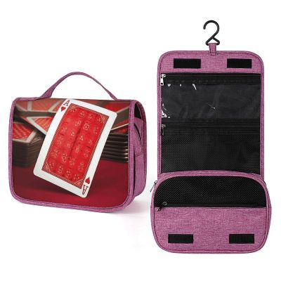 KHAUERBC Red Background Playing Cards Toiletry Bag for Men Women,Portable Hanging Hook Makeup Bag Organizer,Cosmetic Bag for Accessories, Shampoo, Full-size Container,Toiletries