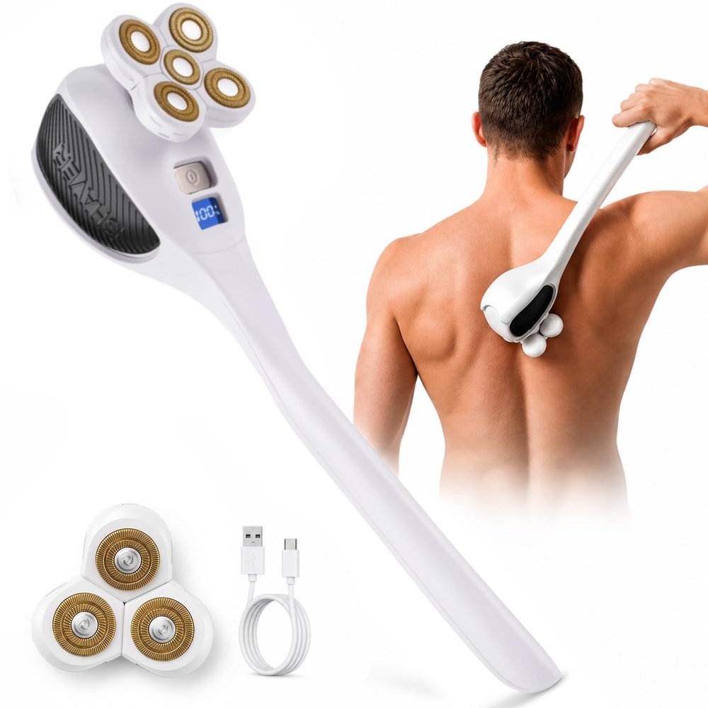 Electric Back Shaver for Men with Long Handle,5D Floating Head.