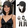 Rich Choices Hat Wigs for Women,Summer Baseball Cap Wigs,Hats with Hair Attached for Women/Men 8Inch Straight Natural Black Hair Black Hat view 1