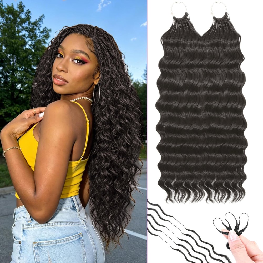 Feather Crochet Hair for Black Women Protein Silk Pre-Separated Deep Wave Close to Human Hair 50 Strands Miracle Knots Hair Curly Crochet Hair extensions(18inch #4 50 strands)