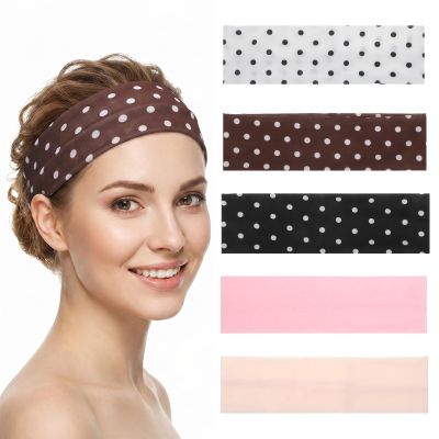 HJZHII 5Pcs Polka Dot Headband for Women, Non Slip Wide Elastic Headbands Retro Soft Stretchy Fabric Hair Bands Classic Polka Dot Fabric Headband for Women Yoga Workout and Daily Fashion