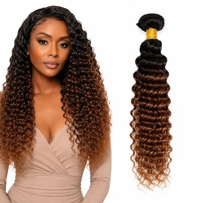 Detadet Deep Wave Human Hair Bundles 12 Inch Single Bundle Human Hair Omber T1B/4/30 100g Unit Quick Weave Sewn In Hair Extensions for Black Women
