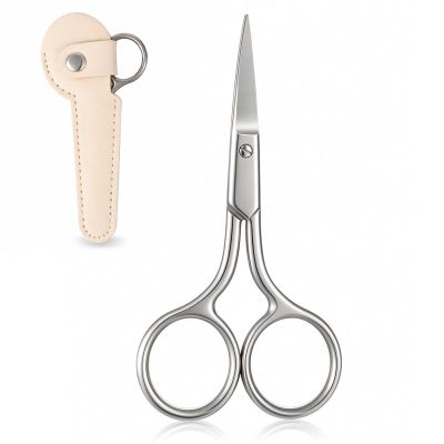 3.8 Inch Stainless Steel Eye Brow Scissors for Women with Protective Cover, Tiny Scissors for Grooming, Nose, Beard, And Facial Hair Trimming