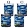 Qilmy Oil Painting Starry Night Qtip Holder 4 Pack, 14 oz Apothecary Jars Bathroom Vanity Organizer Canister for Qtips, Cotton Swabs, Cotton Balls, Cosmetic Pads, Flossers, Bath Salts view 1