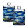 Qilmy Oil Painting Starry Night Qtip Holder 4 Pack, 14 oz Apothecary Jars Bathroom Vanity Organizer Canister for Qtips, Cotton Swabs, Cotton Balls, Cosmetic Pads, Flossers, Bath Salts view 2