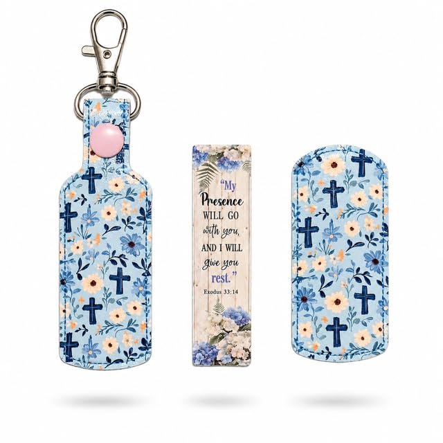 Floral Cross Mini Nail File Holder with Bible Verse Printed Nail File