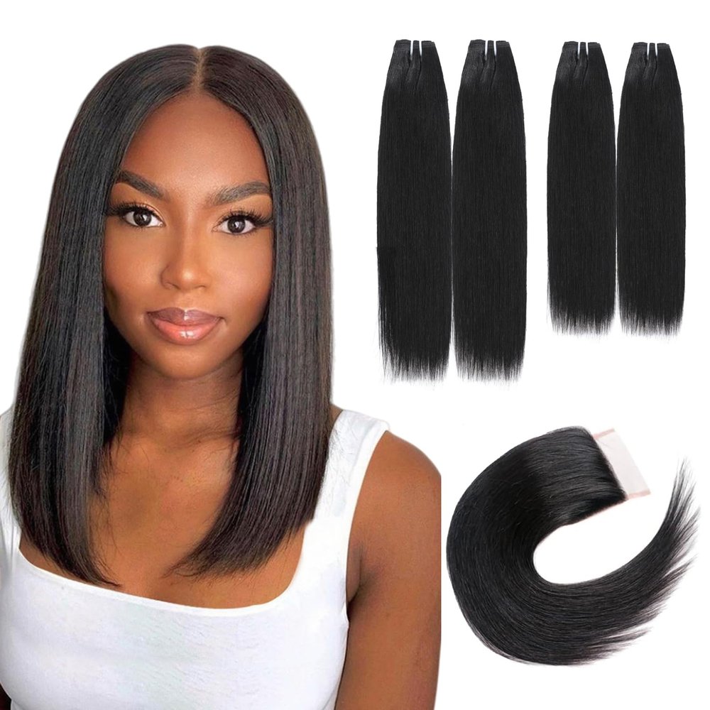 Straight Bundles Human Hair 14 16 Inch With 14 Closure Human Hair Bundles