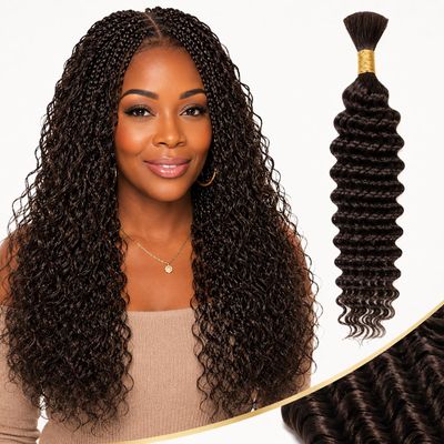 Detedet Deep Wave Boho Braiding Human Hair Chocolate Brown Curly 50g Per Bundle Total 100g 22 Inch Brown Human Braiding Bulk Hair Brazilian Virgin Boho Hair for Braids