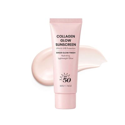 Collagen Glow Sunscreen SPF 50 for Face, Glow Face Sunscreen with Collagen, Broad Spectrum UVA/UVB Protection, Hydrating Formula, Non Greasy & No White Cast, Travel Size (1pc)